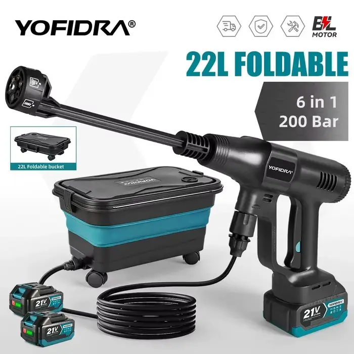 Pistolet de lavage haute pression sans fil YOFIDRA 200 bars avec seau