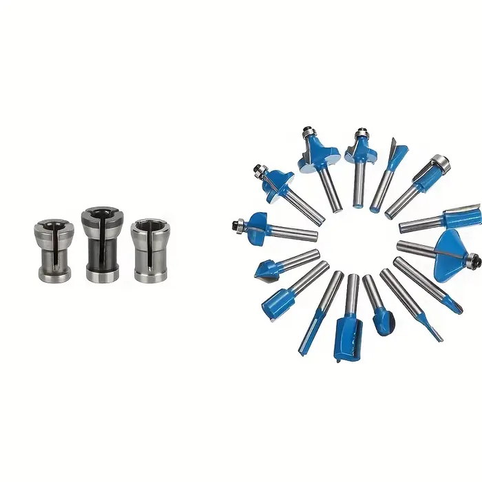 Jeu d'embouts de routeur professionnels 15 pièces 1/4 "avec 3 adaptateurs-outils de coupe du bois en