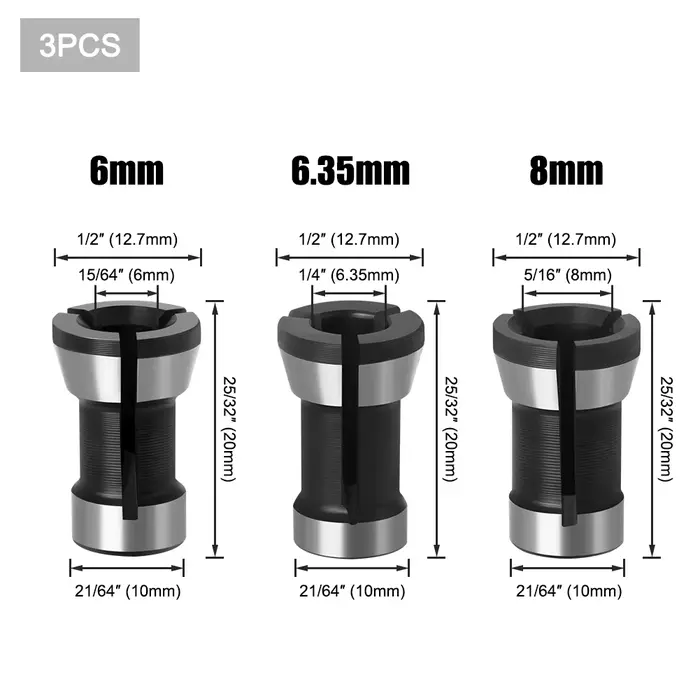 1pc 3 pièces ensemble pinces 6.35mm 8mm 6mm pince mandrin gravure machine de découpage routeur élect