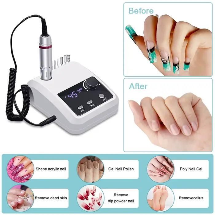 Perceuse à ongles électrique 45000 tr/min, lime électrique, affichage HD, stylo de manucure en métal, ponceuse professionnelle pour tour à ongles
