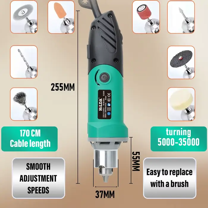 HILDA graveur perceuse électrique Dremel 500W 6 vitesses variables haute puissance vert travail du bois outils rotatifs ensemble meuleuse polissage
