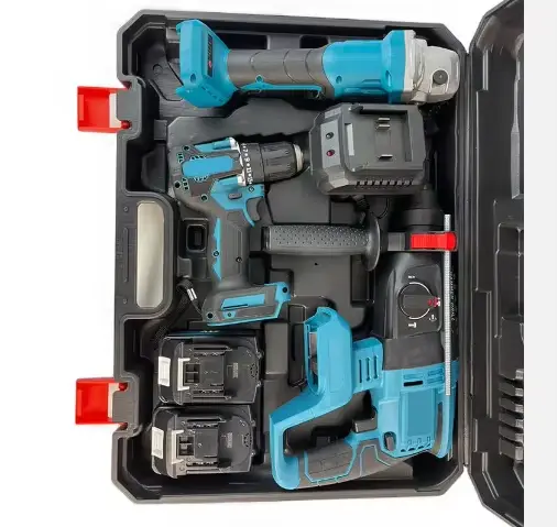 Kit de perceuse électrique sans fil professionnelle 3-en-1 à batterie lithium-ion pour usage domestique avec emballage en boîte