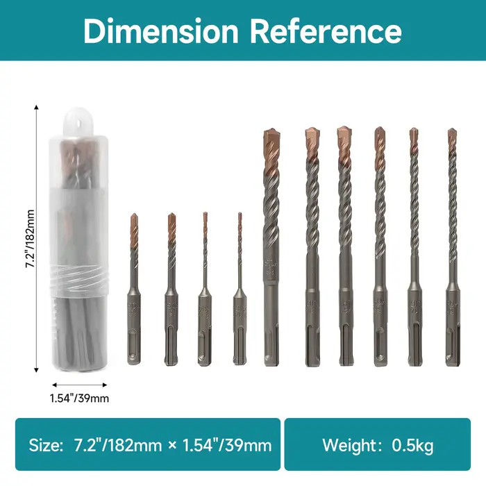 Jeu de forets à percussion professionnels SDS Plus à 4 pointes, 10 pièces, longueur 110/160mm pour b