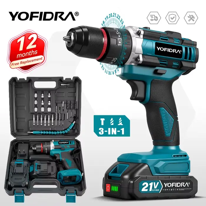 YOFIDRA – perceuse à percussion électrique sans fil 3 en 1