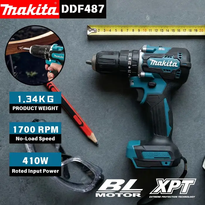 Makita Original. Perceuse-visseuse sans fil DDF487, visseuse à percussion électrique sans balais, outil électrique rechargeable 18V