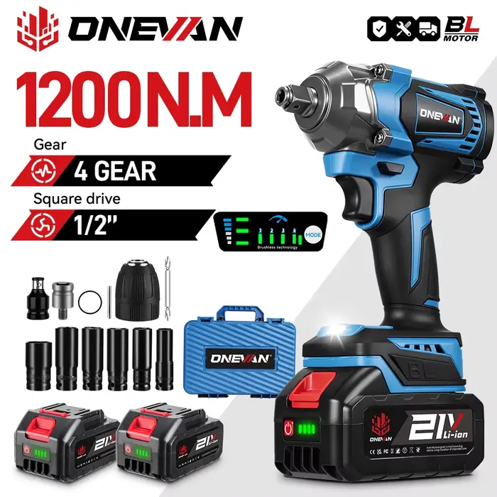 ONEVAN 1200N.M clé à chocs électrique sans brosse 1/2 pouces clé dynamométrique sans fil tournevis o