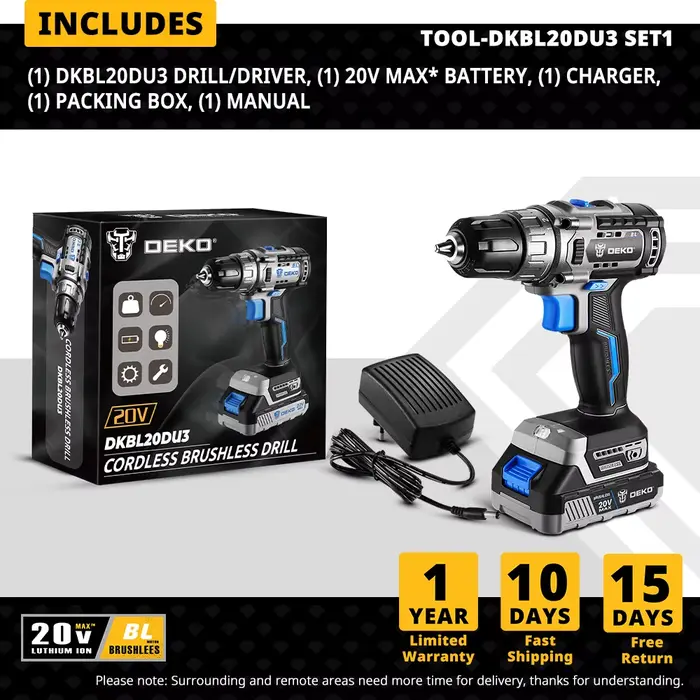 DEKO-Perceuse sans fil sans balais 20V, mini tournevis électrique, 2 vitesses, outils électriques po