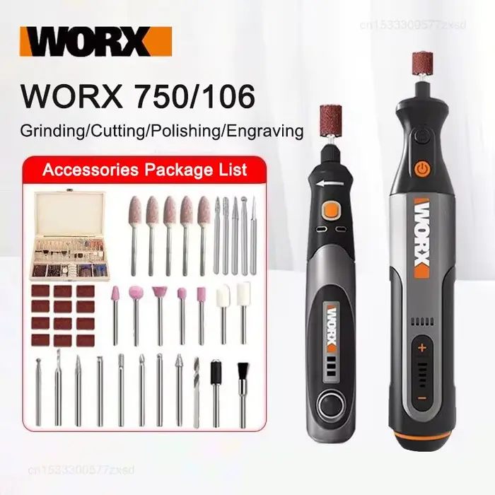 Worx 8V outil rotatif WX106/WX750 Mini perceuse sans fil gravure meulage Machine de polissage vitesse Variable ensemble d'outils électriques bricolage maison