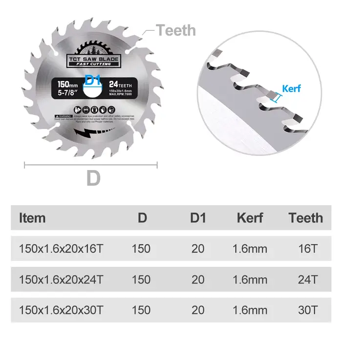 XCAN lame de scie à bois diamètre 150mm 16 24 30 dents disque