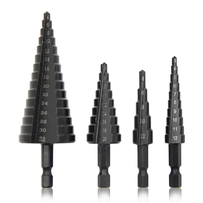 Foret étagé noir à tige hexagonale, rainure droite, 3-12/4-12/4-20/4-32mm, alésage, tour, jeu d'outi