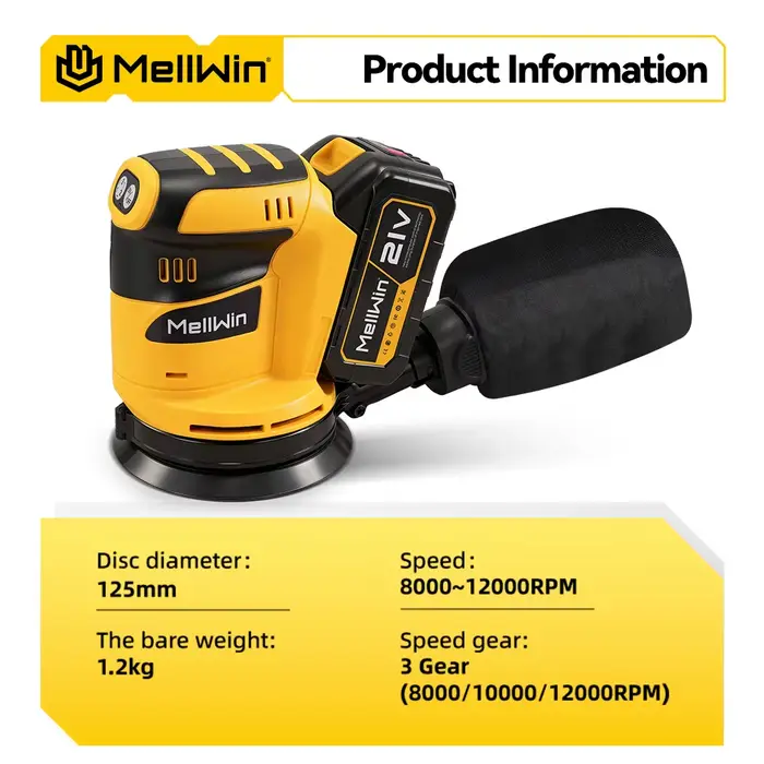 MELLWIN ponceuse électrique sans fil 3 vitesses réglable ponçage orbital Machine de polissage outil de travail du bois pour Makita 18V batterie broche