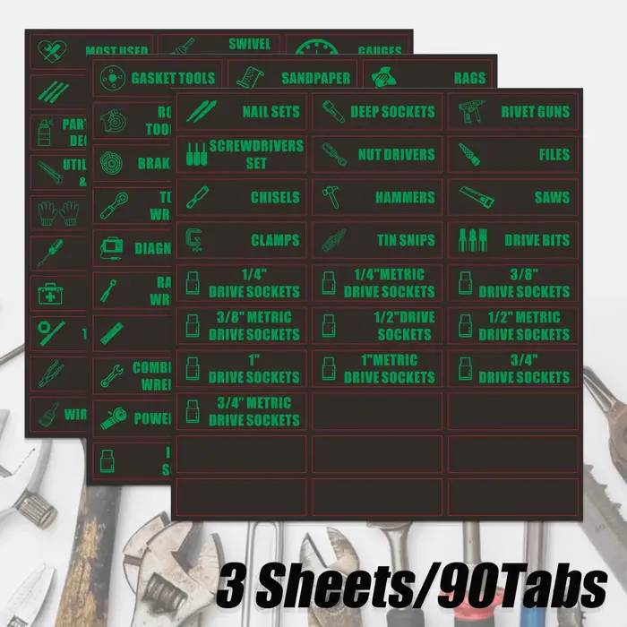 90 étiquettes pour boîte à outils, 82 étiquettes pré-imprimées et 8 étiquettes vierges, ensemble d'a