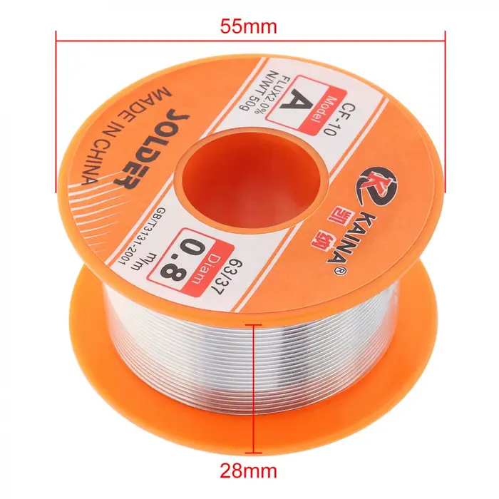 Bobine de fil d'étain à souder à noyau de colophane sans nettoyage, 50/100g, 0.5mm-2mm, 63/37 CF-10,