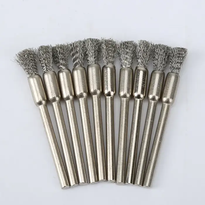 5/10 pièces brosses à crayons en acier inoxydable monté fil roue mandrin ensemble Dremel accessoire 
