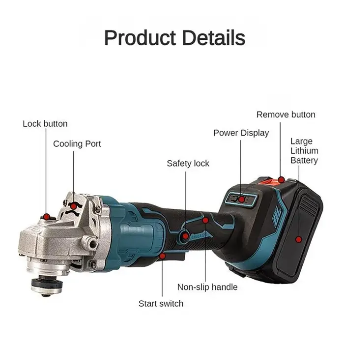 Meuleuse d'angle électrique sans balais, 3 vitesses, sans fil, machine de découpe, outil électrique 