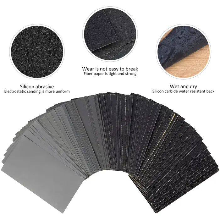 Assortiment de feuilles de papier abrasif sec et humide