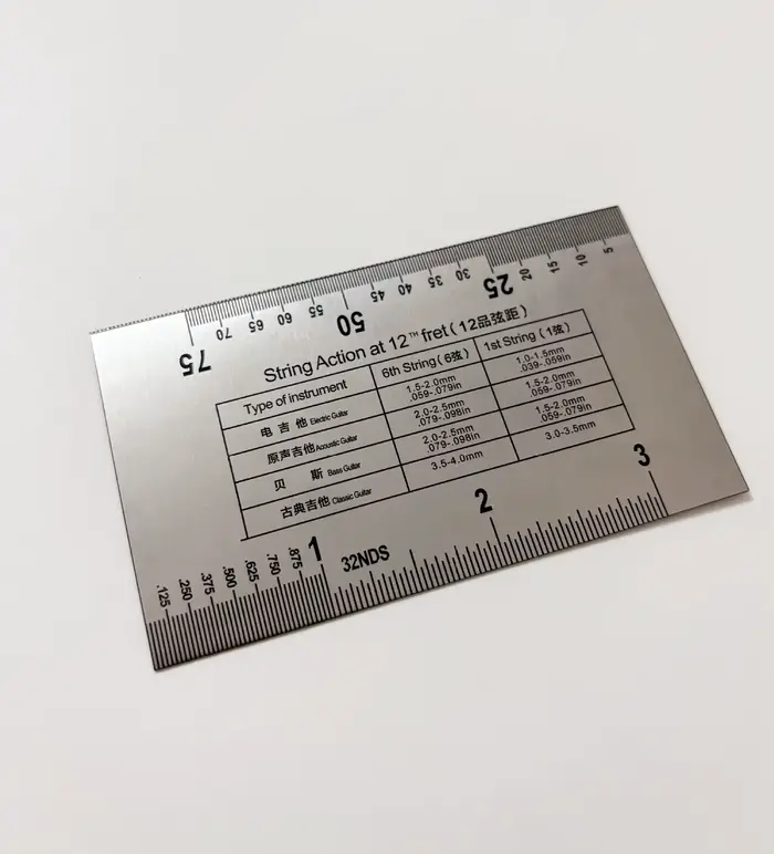 Jauge d'Action des Cordes en Acier Inoxydable Règle Outil de Réparation d'Instruments de Musique Guitare Basse Argent