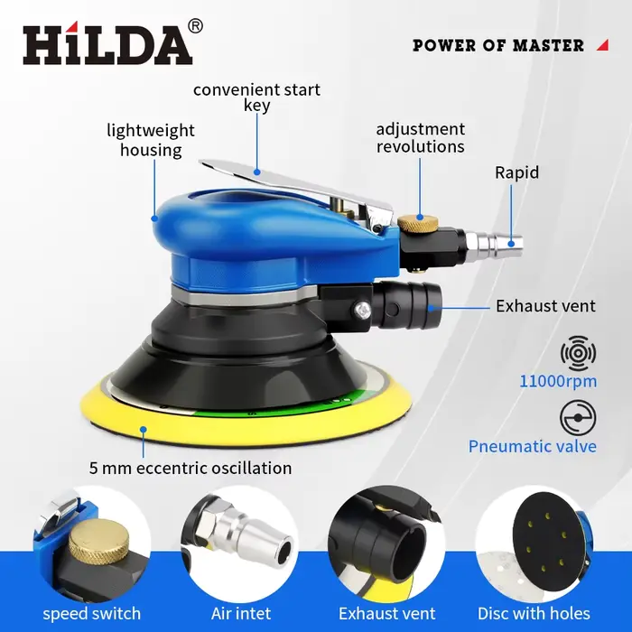 HILDA 5 pouces 150mm ponceuse orbitale à Air modèle d'extraction de poussière pour voiture métal bois cire rectifieuse outil de Performance