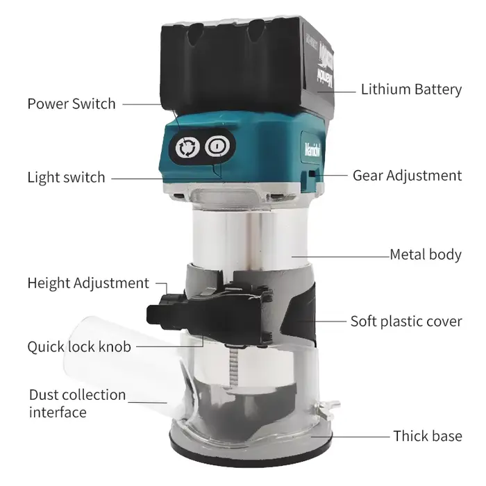 Mamidw tondeuse sans brosse routeur électrique sans fil charpentier fraisage gravure Machine à rainurer pour Makita 18V batterie broche