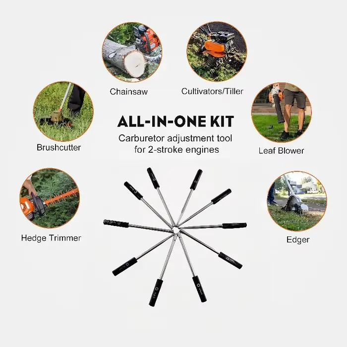 Kit d'outils de réglage du carburateur 10 pièces pour moteurs à 2 temps – Compatible avec les tronço