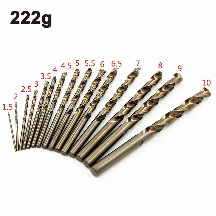 15pc M35 cobalt contient du foret hélicoïdal à tige droite jaune rôti 1.5-10mm acier rapide jeu d'outils d'ouverture de trou de meulage complet