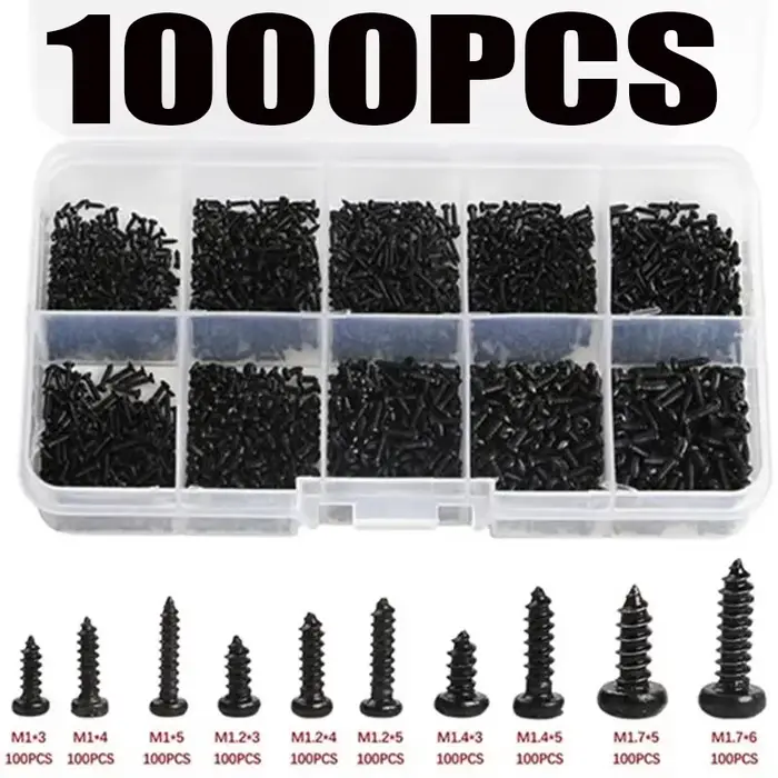 1000 pièces vis autotaraudeuses PA M1 M2 M1.4 M1.7 petite tête cylindrique Phillips vis pour ordinateur portable vis d'ordinateur noir
