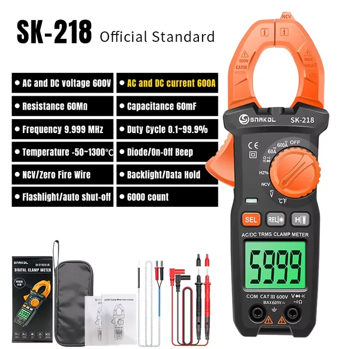 SNAKOL pince multimètre numérique 600A courant True RMS pince intelligente ampèremètre Auto Rang 600