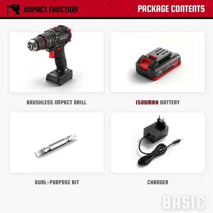 YEVOLT perceuse électrique 20V sans brosse Li-ion Compact sans fil 21 + 1 pilote tournevis à main outils électriques série YVGBD20DU2