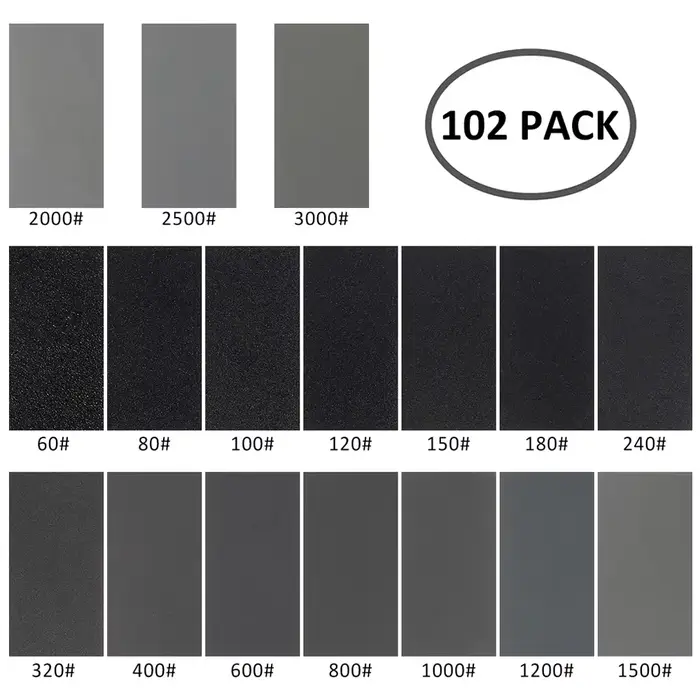 Assortiment de feuilles de papier abrasif sec et humide, grain 60 à 3000, pour ponçage automobile, f