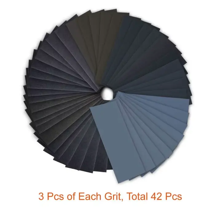 Assortiment de feuilles de papier abrasif pour ponçage automobile