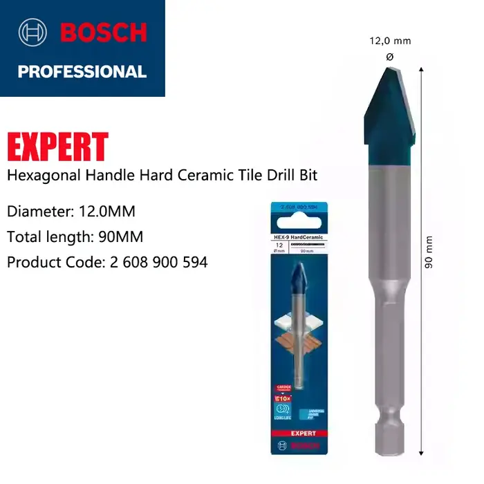 BOSCH Hex-9 forets en céramique dure EXPERT petite flèche bleue sol en marbre carrelage vitrifié trou de forage accessoires d'outils électriques