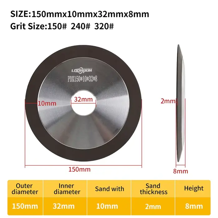 Affûtage de disque de meulage en diamant pour affûteur de fraise en acier au tungstène 100/125/150mm 150-320 # 1 pièce