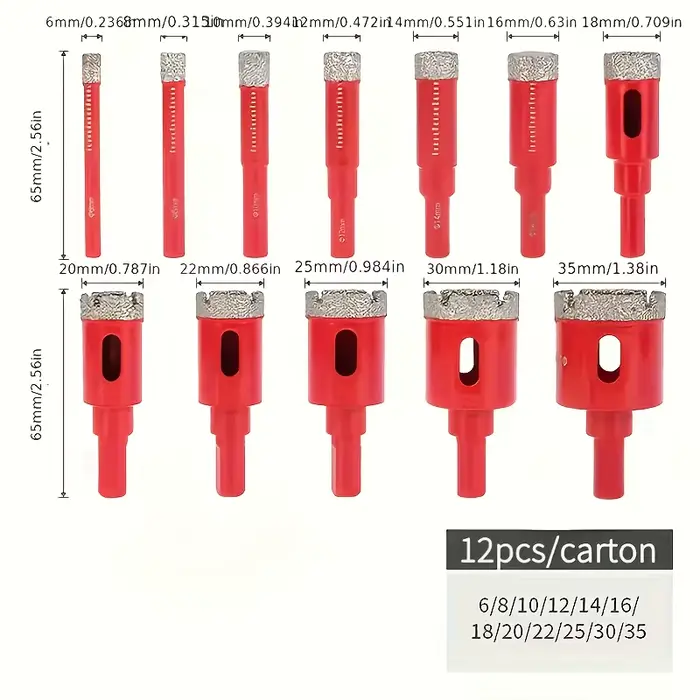 Lot de 12 scies cloches brasées sous vide de 6-35 mm