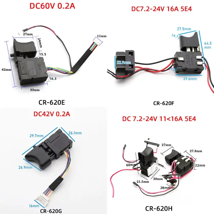 Interrupteur de contrôle de vitesse pour perceuse à batterie au lithium DC18V 21V 24V