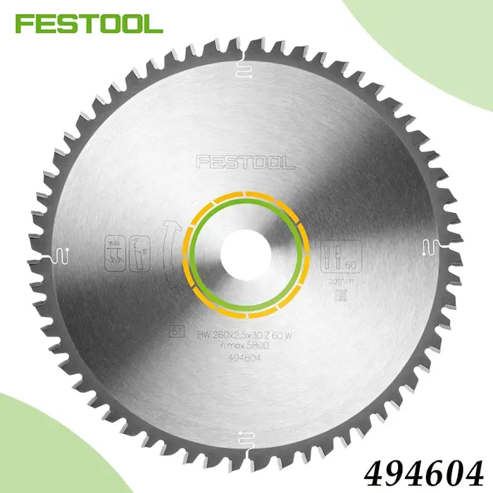 Lame de scie circulaire FESTOOL 494604 260 mm 60T TCT pour la coupe du bois
