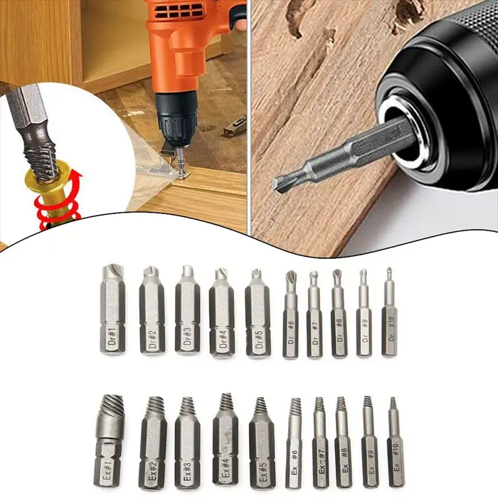 Extracteur de vis endommagé 4/6.35mm, jeu de forets, Kit d'extraction de vis dénudé pour vis hexagon
