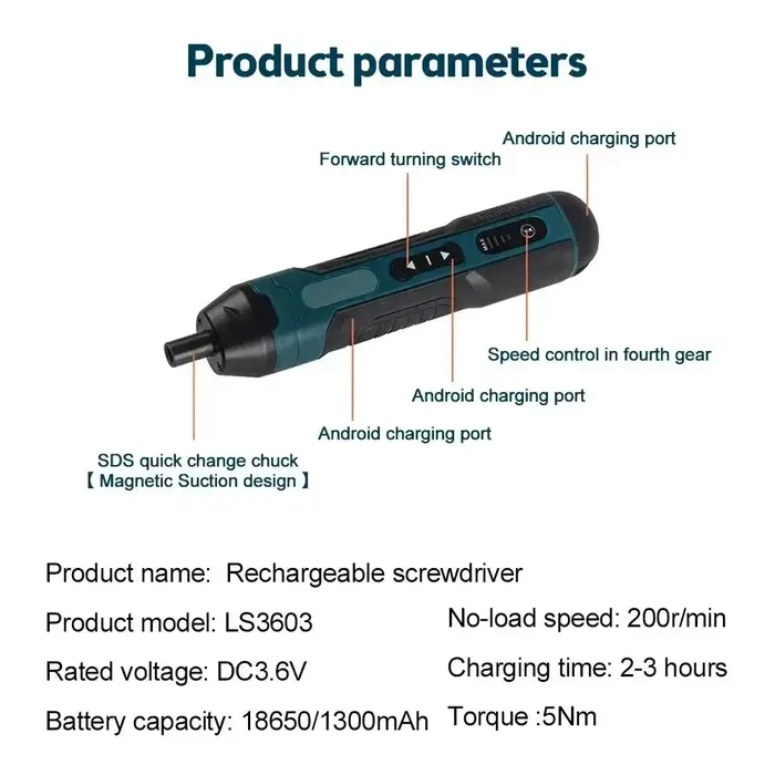 Mini tournevis électrique sans fil 1300mah