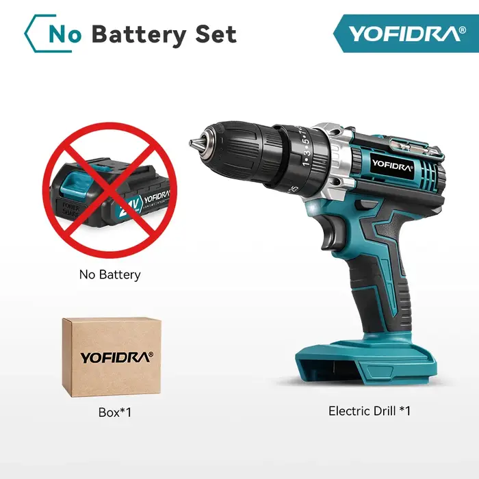 YOFIDRA 25 + 3 couple perceuse à percussion électrique 60N.M tournevis sans fil perçage ensemble d'outils domestiques pour Makita 18V batterie broche
