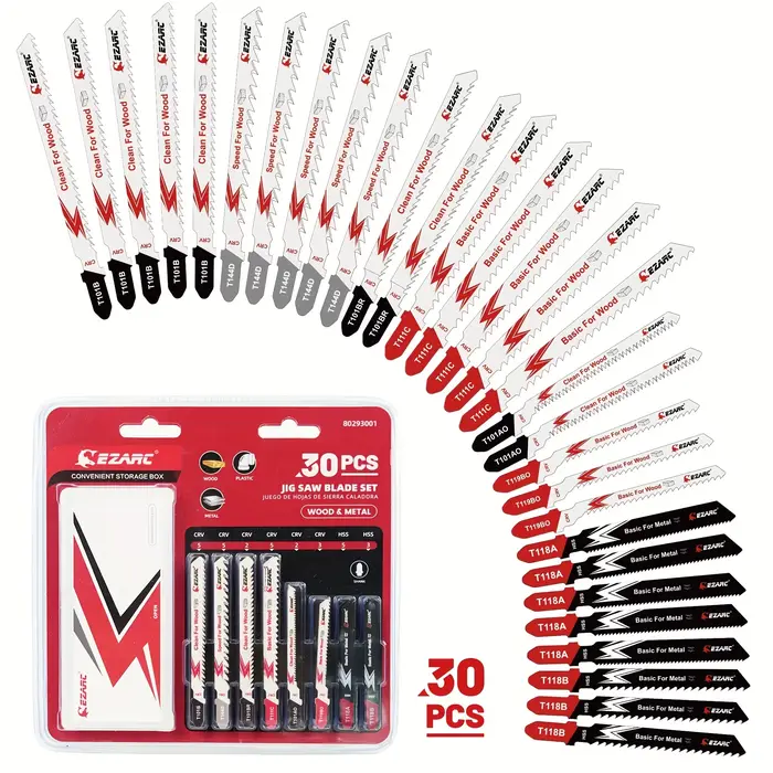 EZARC Ensemble de 30 lames de scie sauteuse avec étui de rangement, lames de scie sauteuse de rempla