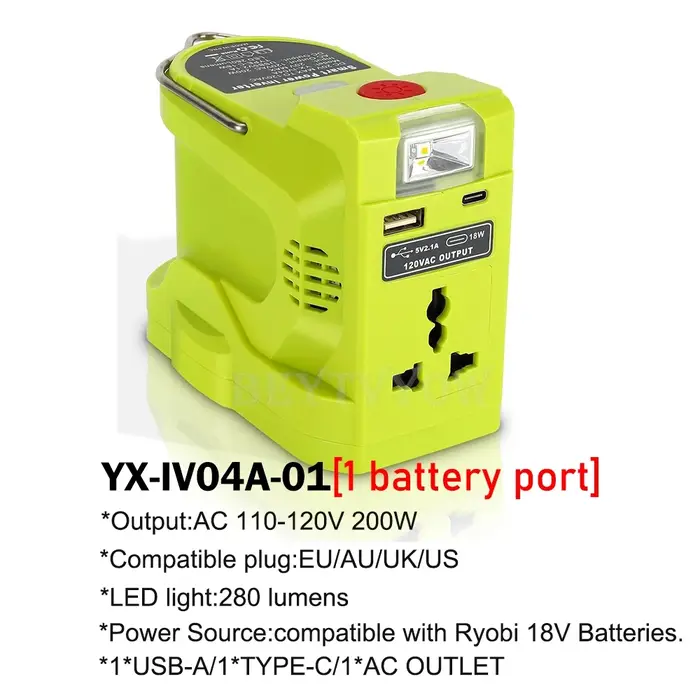 Onduleur d'alimentation pour Ryobi One 18V Batterie 200W DC 18V à AC 110V / 230V Convertisseur d'onde