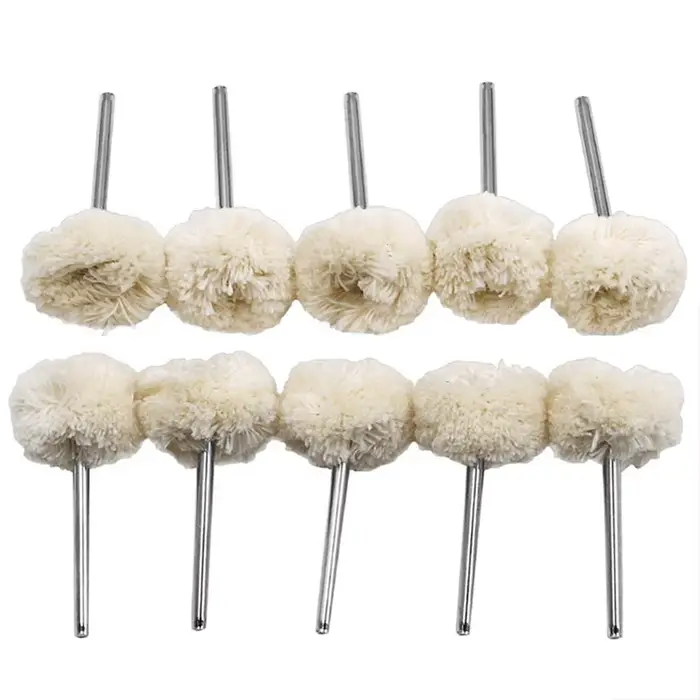 STONEGO 10 pièces tête de polissage de roue en laine avec tige de 3mm pour le polissage de bijoux mé