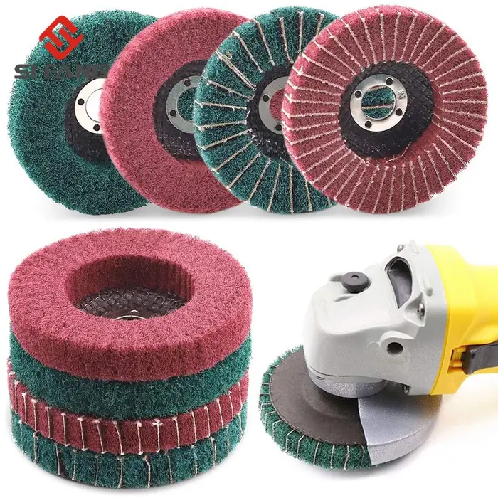 Roue de polissage à lamelles en Fiber de Nylon de 125mm, disque de meulage Non tissé pour meuleuse d