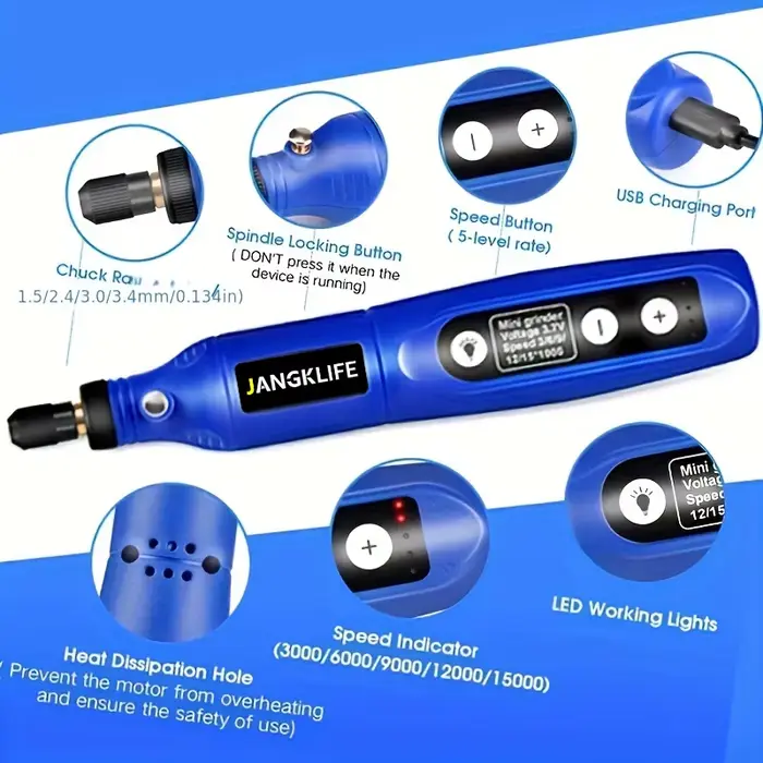 JANGKLIFE USB Kit d'outils rotatifs sans fil stylo de gravure sur bois bricolage pour bijoux métal verre Mini perceuse sans fil