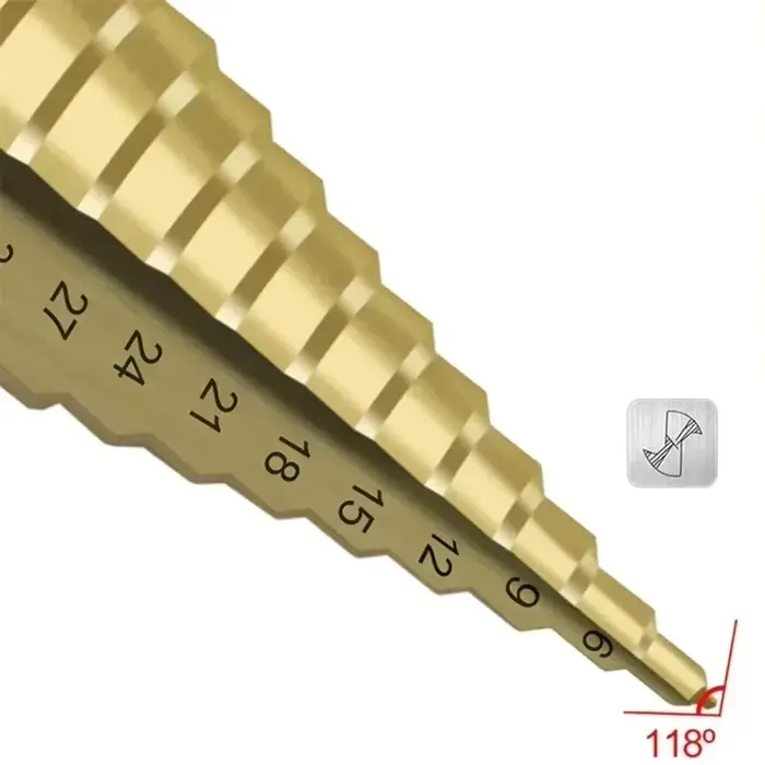 Foret à cône étagé HSS, coupe-trou plaqué titane, manche rond, cannelé en spirale, coupe-trou pour bois et métal, 4-42mm