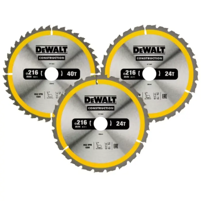 DEWALT DT1952-A9 Lame de scie circulaire en carbure de 216 mm, lame de scie à bois 216x30x24T pour scie circulaire, accessoires pour outils électriques