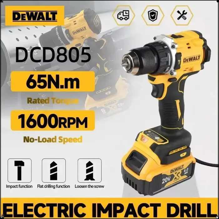 Expédition aérienne mondiale DEWALT DCD805 20V Outils électriques Perceuse à percussion sans balais Visseuse électrique