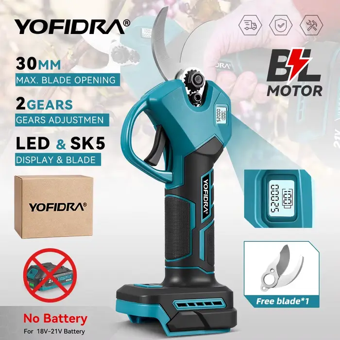 YOFIDRA 30mm sécateur électrique sans brosse sans fil portable verger arbustes taille arbre Branches Cutter pour Makita 18V batterie broche