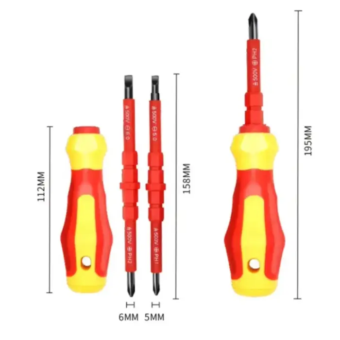 Tournevis isolé 3 en 1, perceuse électrique, ensemble multi-usages pour électricien, outil magnétique à double usage à tête plate et Phillips