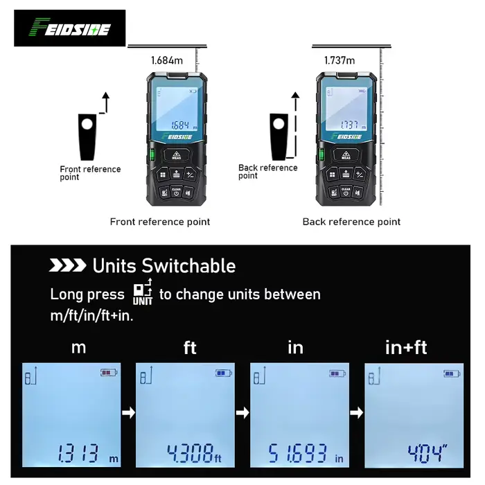 FEIDSIDE Télémètre laser multifonctionnel à lumière rouge 50M & 120M avec grand écran LCD