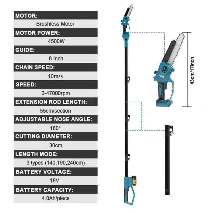 Gami – tronçonneuse électrique à pôle télescopique sans balais de 8 pouces, scie à branches hautes, 